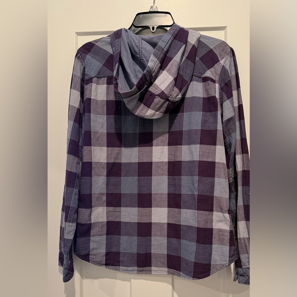 Columbia Purple Plaid shirt with hood size Medium - Picture 3 of 3